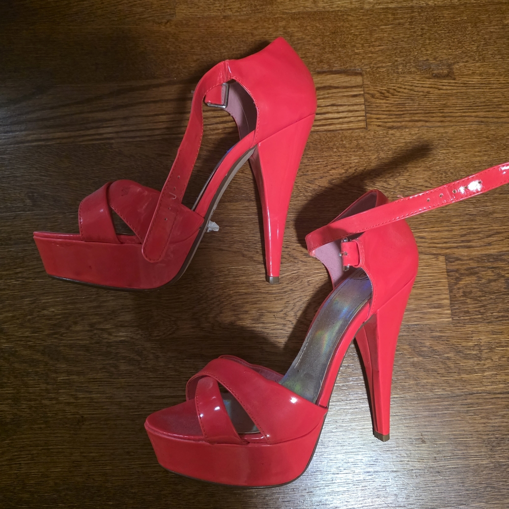 Red High Heel Platform Sandals